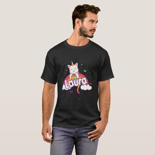 Laura Adorable Name With Beautiful Caticorn T-Shirt (Vorne ganz)