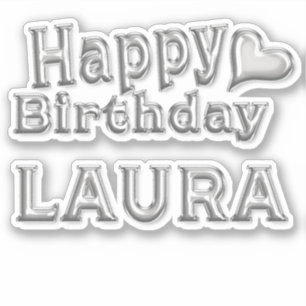 Laura Happy Birthday silver Aufkleber Sticker