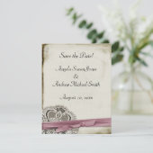 Laura Lace Pink Save the Date Vintag (Stehend Vorderseite)