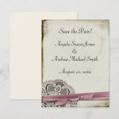 Laura Lace Pink Save the Date Vintag (Vorne/Hinten)