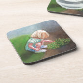 "Laura" Ölmalerei kleine Mädchen picken Blume Getränkeuntersetzer (Linke Seite)