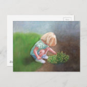 "Laura" Ölmalerei kleine Mädchen picken Blume Postkarte (Vorne/Hinten)