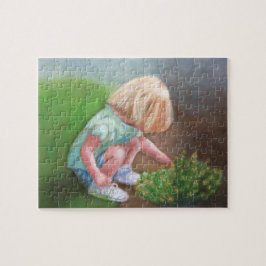 "Laura" Ölmalerei kleine Mädchen picken Blume Puzzle