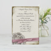 Laura Pink Vintag Lace Einladung (Stehend Vorderseite)