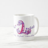Lauranamensbedeutungs-Herz-Blume L Monogramm-Tasse Kaffeetasse (VorderseiteRechts)