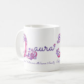 Lauranamensbedeutungs-Herz-Blume L Monogramm-Tasse Kaffeetasse (Vorderseite Links)