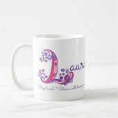Lauranamensbedeutungs-Herz-Blume L Monogramm-Tasse Kaffeetasse (Links)