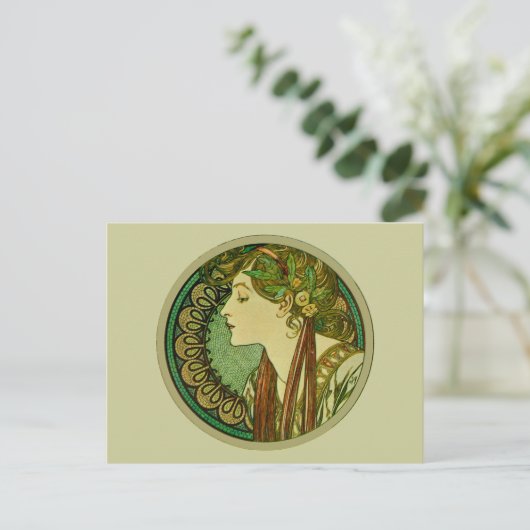 Laurel, Alphonse Mucha Vintager Jugendstil Postkarte (Stehend Vorderseite)