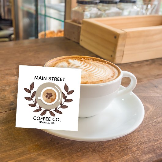 Laurel and Coffee Cup Small Business Quadratische Visitenkarte