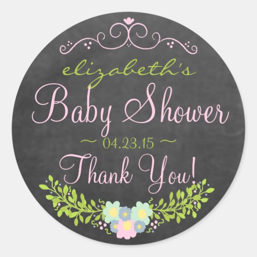 Laurel auf Chalkboard Look Pink und Green Runder Aufkleber (Vorderseite)