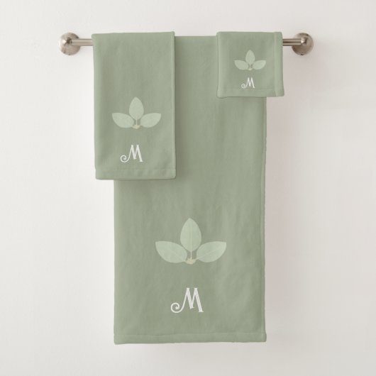Laurel Blätter & Monogram auf Sage Bath Handtuch S Badhandtuch Set (Insitu)