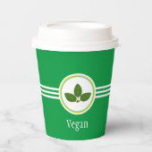 Laurel Blätter, Veganer Text und drei Streifen auf Pappbecher (Vorderseite)