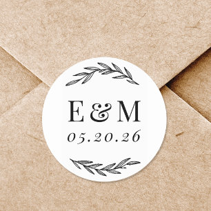 Laurel Branch Monogram Wedding Favor Runder Aufkleber