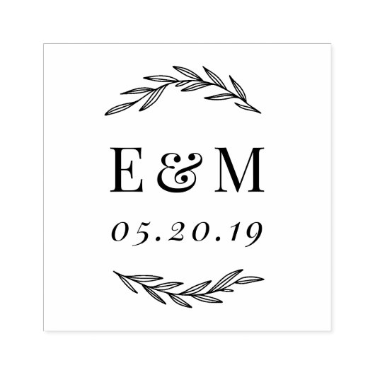 Laurel Branch Monogram Wedding Save the Date Gummistempel (Prägung)