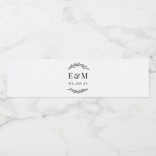 Laurel Branch Monogram Wedding Wasserflaschenetikett (Einzelnes Label)