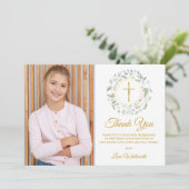 Laurel Garland First Heilige Kommunion Foto Dankeskarte (Stehend Vorderseite)