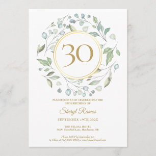 Laurel Garland Gold Monogram 30. Geburtstag Einladung