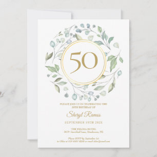 Laurel Garland Gold Monogram 50. Geburtstag Einladung