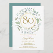 Laurel Garland Gold Monogram 80. Geburtstag Einladung (Vorne/Hinten)