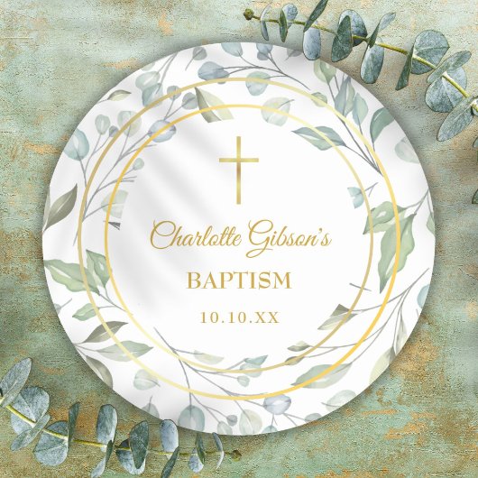 Laurel Garland Imitate Gold Foil Taufe Christening Runder Aufkleber
