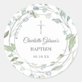 Laurel Garland Imitats Silver Baptisse Christening Runder Aufkleber (Vorderseite)