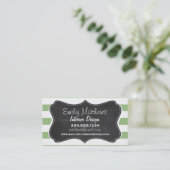 Laurel Green Horizontal Stripes; Chalkboard-Look Visitenkarte (Stehend Vorderseite)