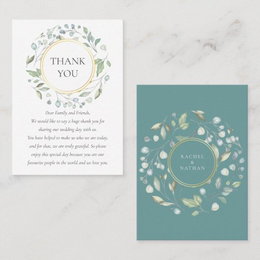 Laurel Greenery Garland Wedding Vielen Dank Platzkarte (Vorne/Hinten)