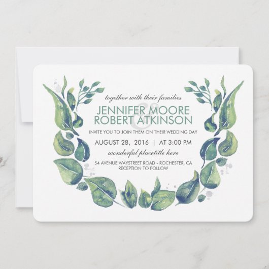 Laurel Greenery Wreath Watercolor Wedding Einladung (Vorderseite)
