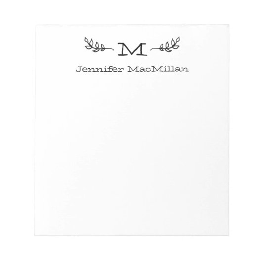 Laurel Initial Monogram Personalisiert White Notizblock (Vorderseite)