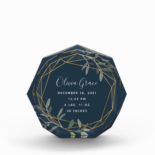 Laurel Leaf Baby Birth Stats Akylic Block (Vorderseite)