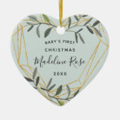 Laurel Leaf Baby's First Christmas Foto Keramik Ornament (Vorne)