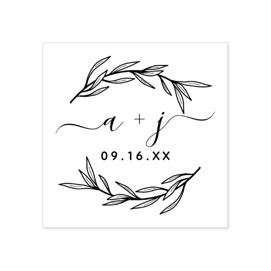 Laurel Leaf Couples Monogram Save the Date Gummistempel (Prägung)