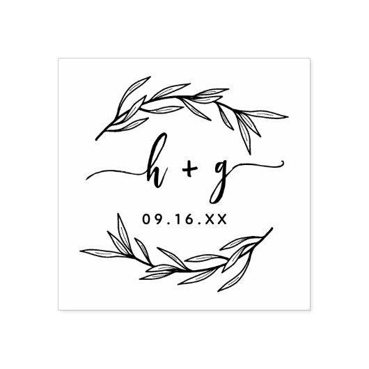Laurel Leaf Couples Monogram Save the Date Gummistempel (Prägung)