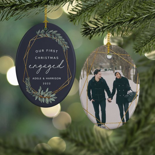 Laurel Leaf Erstes Verlobtes Foto Keramik Ornament