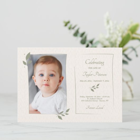 Laurel Leaf Frame Celebration of Life Card Einladung (Stehend Vorderseite)