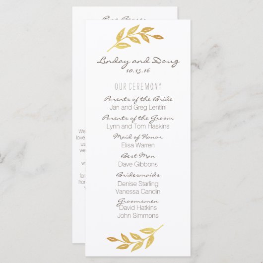 Laurel Leaf Gold Wedding Program Programm (Vorne/Hinten)