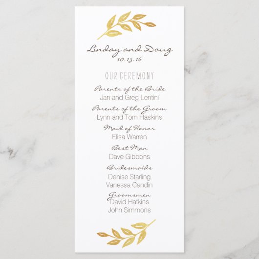 Laurel Leaf Gold Wedding Program Programm (Vorderseite)