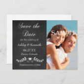 Laurel Leaf Heart Chalkboard Save the Date Postkarte (Vorne/Hinten)