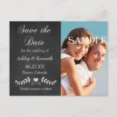 Laurel Leaf Heart Chalkboard Save the Date Postkarte (Vorderseite)