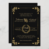Laurel Leaf Moderne Typografie Black Gold Wedding Einladung (Vorne/Hinten)