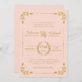Laurel Leaf Moderne Typografie Blush Gold Wedding Einladung (Vorne/Hinten)