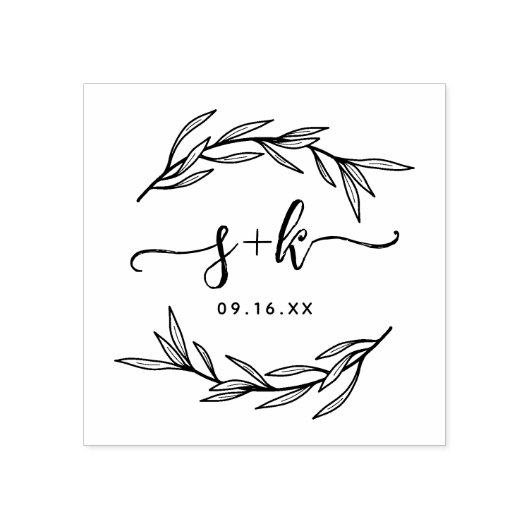 Laurel Leaf Script Couples Monogram Save the Date Gummistempel (Prägung)