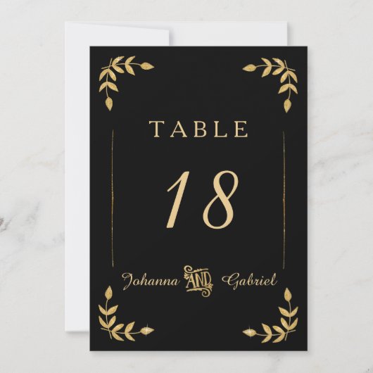 Laurel Leaf Typografie Black Gold Tischnummern (Vorderseite)