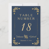 Laurel Leaf Typografie Navy Blue Gold Tischnummer (Vorderseite)