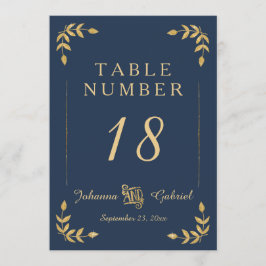 Laurel Leaf Typografie Navy Blue Gold Tischnummer