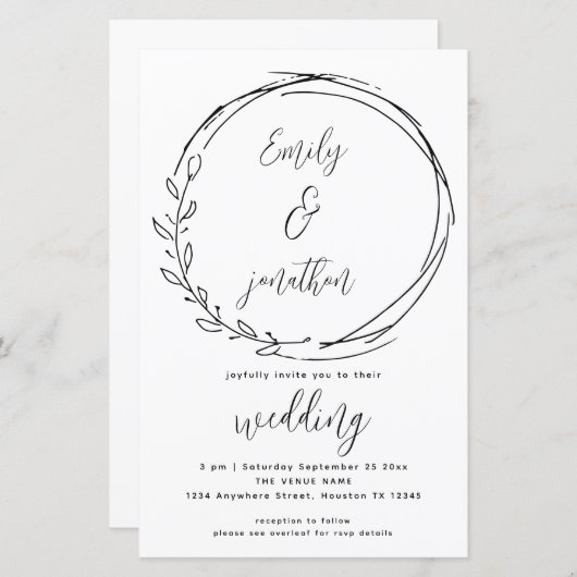 Laurel Leaf Wreath QR Code Script Wedite Einladung (Vorne/Hinten)