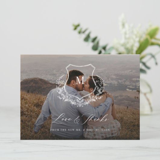 Laurel Liebe & Danke Hochzeit Vielen Dank Fotokart (Stehend Vorderseite)