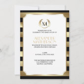 Laurel Mit Monogramm Black and Gold Abschluss Einladung (Vorderseite)