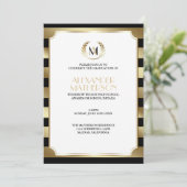 Laurel Mit Monogramm Black and Gold Abschluss Einladung (Stehend Vorderseite)
