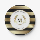 Laurel Mit Monogramm Black and Gold Graduation Par Pappteller (Vorderseite)